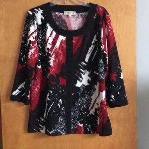 Evan-Picone  deep red, black, and cream top